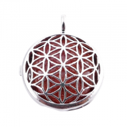 Avventurina Dorata Medaglione Pendente con Fiore della Vita