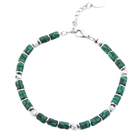 Malachite Braccialetto in Acciaio con Pietra Naturali - (C 17 + 4 cm)
