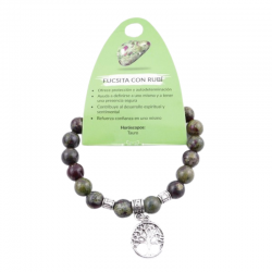 Braccialetto Fuchsite con Rubino perline in Pietra naturale da 8mm e Albero della Vita