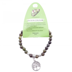 Braccialetto Fuchsite con Rubino perline pietra naturale da 6mm con Albero della Vita