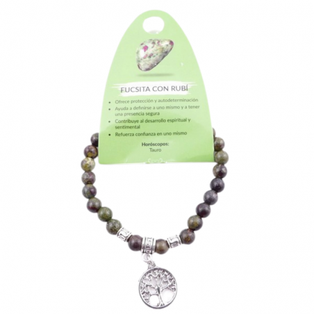 Braccialetto Fuchsite con Rubino perline pietra naturale da 6mm con Albero della Vita