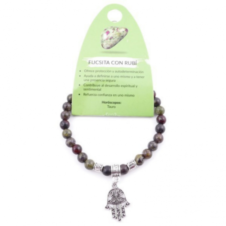 Fuchsite con Rubino Braccialetto perline pietra naturale da 6mm con Mano di Fatima