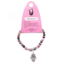 Rodonite Braccialetto perle naturali da 6mm con Mano di Fatima - Perline 6mm