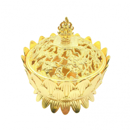 Bruciatore Resina Incenso Tibetano in Ottone Dorato - Loto 9cm