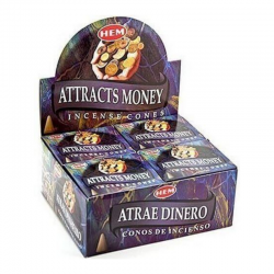 Attrae Denaro 10 Coni Incenso Hem Attracts Money Masala con Supporto
