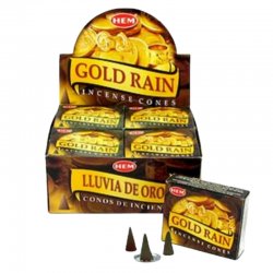 Pioggia d'Oro 10 Coni Incenso Hem Gold Rain Masala con supporto