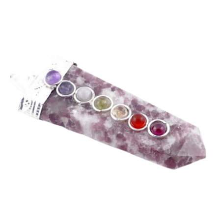 Lepidolite & 7 Chakra Pendente Pietra Naturale e Metallo