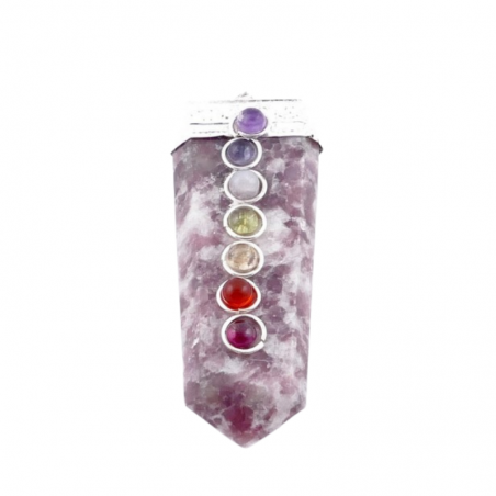Lepidolite & 7 Chakra Pendente Pietra Naturale e Metallo