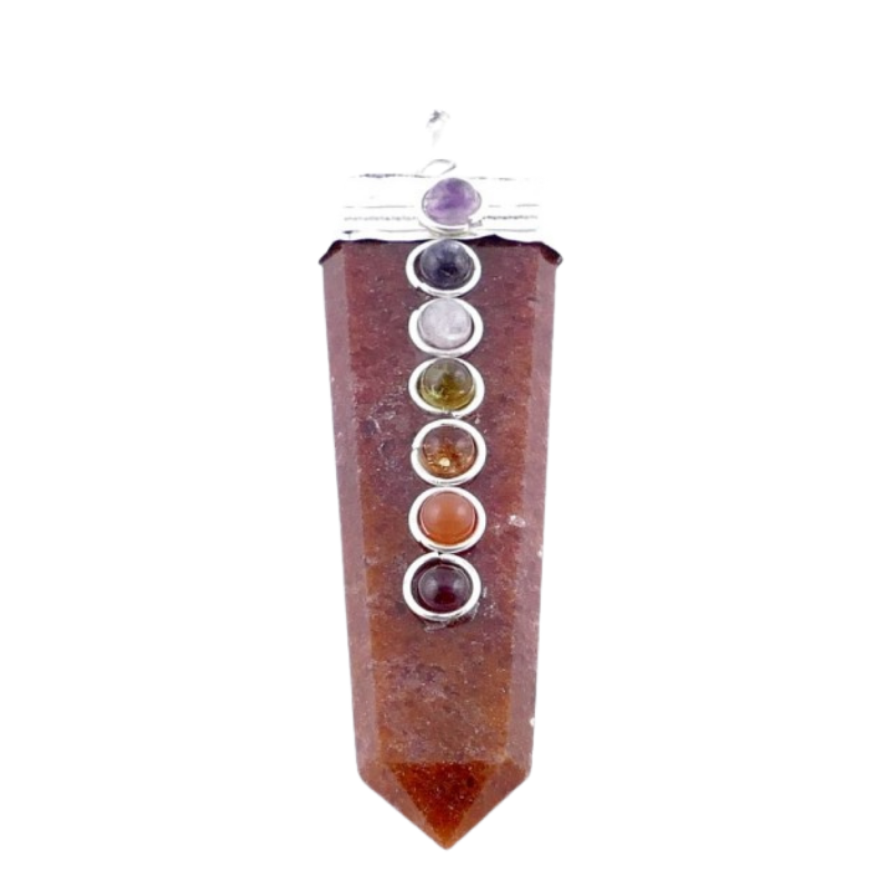 Corniola & 7 Chakra Pendente Pietra Naturale e Metallo