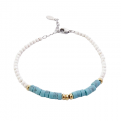 Howlite & Turchese Braccialetto in Acciaio con Pietre Naturali