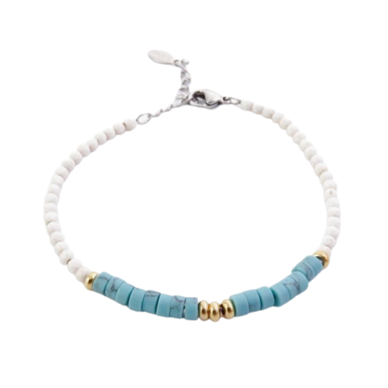 Howlite & Turchese Braccialetto in Acciaio con Pietre Naturali