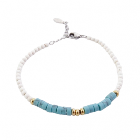Howlite & Turchese Braccialetto in Acciaio con Pietre Naturali