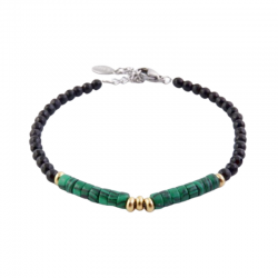 Onice & Malachite Sintetica Braccialetto in Acciaio con Pietre Naturali