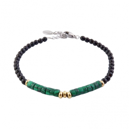 Onice & Malachite Sintetica Braccialetto in Acciaio con Pietre Naturali