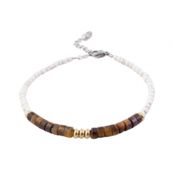 Howlite & Occhio di Tigre Braccialetto in Acciaio con Pietre Naturali