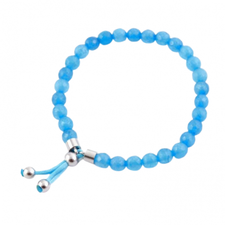 Agata Blu Braccialetto elesticizzato con decorazioni in Acciaio e Pietre Naturali - Perline 6mm