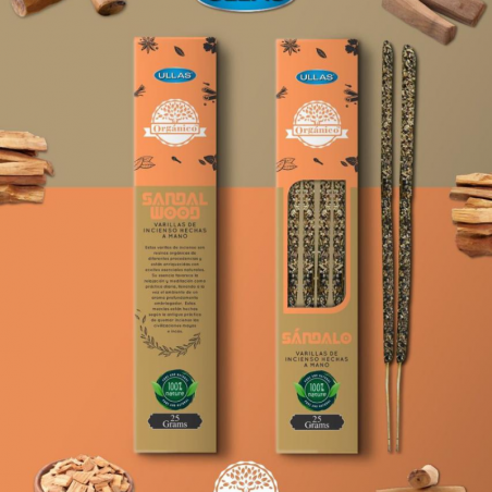 Sandalo - Bastoni Incenso Smudge Sandalwood Organico 100% Naturale - Ullas