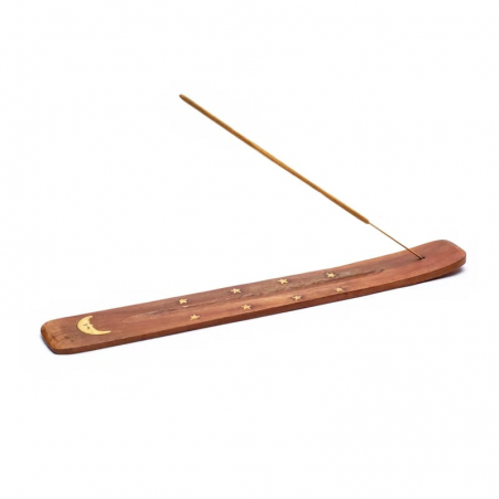 Supporto in legno per bastoncini d'incenso con Luna - (25,5 x 3,5cm)