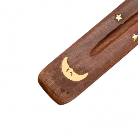 Supporto in legno per bastoncini d'incenso con Luna - (25,5 x 3,5cm)