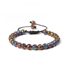 Braccialetto Pietra Lavica & Ematite perline naturali da 6mm su filo regolabile