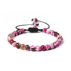 Braccialetto Diaspro Oceano Rosa perline naturali da 6mm su filo regolabile