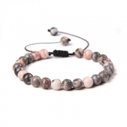 Braccialetto Diaspro Rosa perline naturali da 6mm su filo regolabile