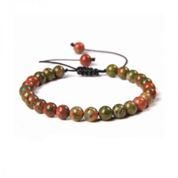 Braccialetto Unakite perline naturali da 6mm su filo regolabile