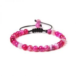Braccialetto Agata Fucsia perline naturali su filo regolabile