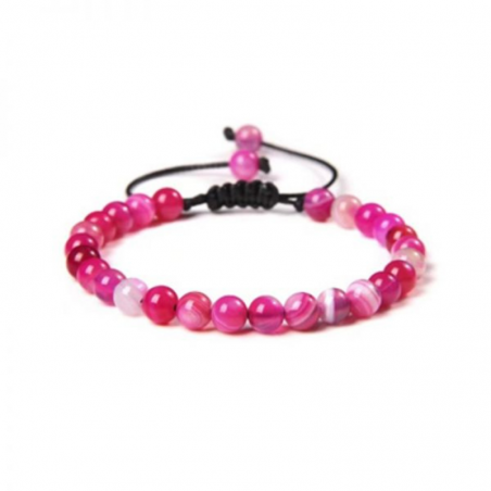 Braccialetto Agata Fucsia perline naturali su filo regolabile