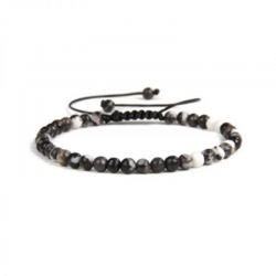 Braccialetto Diaspro Zebra perline naturali da 4mm su filo regolabile