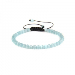 Braccialetto Occhio di Gatto Celeste perline naturali da 4mm su filo regolabile