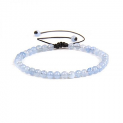 Braccialetto Quarzo Latteo Blu perline naturali da 4mm su filo regolabile