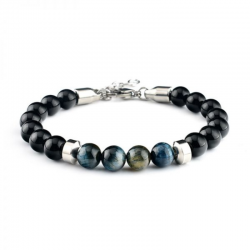 Braccialetto Occhio di Gatto Grigio perline 8mm in Pietre Naturali e Acciaio