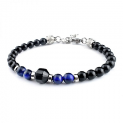 Braccialetto Occhio di Tigre Blu Pietra Naturali e Acciaio