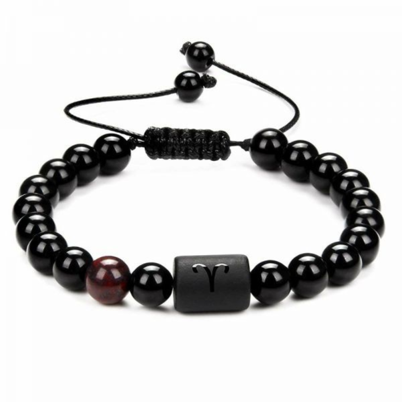 Ariete - Braccialetto Onice perline naturali su filo regolabile