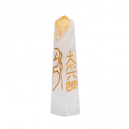 Cristallo di Rocca a forma di Obelisco con Simboli Reiki (± 2 x 10cm - ± 75gr)
