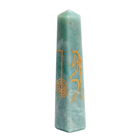 Amazzonite a forma di Obelisco con Simboli Reiki (± 2,5 x 10cm - ± 80gr)