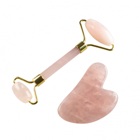 Quarzo Rosa Rullo e Gua Sha per massaggio Viso e Corpo