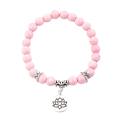 Braccialetto Howlite Rosa perline Pietra Naturale 8mm con Ciondolo Fiore di Loto