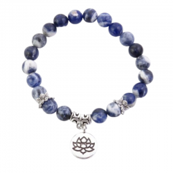 Braccialetto Sodalite perline Pietra Naturale 8mm con Ciondolo Fiore di Loto