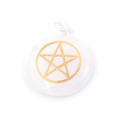 Quarzo Rosa Pendente Pietra Naturale con simbolo Pentagramma