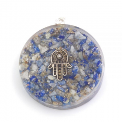 Lapislazzuli Orgone Pendente Tondo con Mano di Fatima