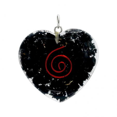 Shungite Orgone Pendente a forma di cuore con spirale