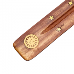 Supporto in legno per bastoncini d'incenso con Sole - (25,5 x 3,5cm)