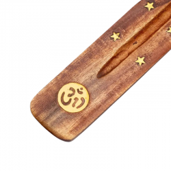 Supporto in legno per bastoncini d'incenso con Ohm - (25,5 x 3,5cm)
