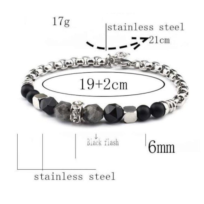 Braccialetto Agata Grigia perle da 8mm in Pietra Naturale e Acciaio - (19 + 2cm)