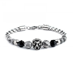 Braccialetto Agata Grigia perline 8mm in Pietra Naturale e Acciaio