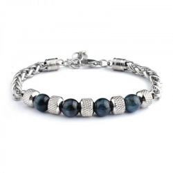 Braccialetto Occhio di Gatto Blu 8mm in Pietra Naturale e Acciaio