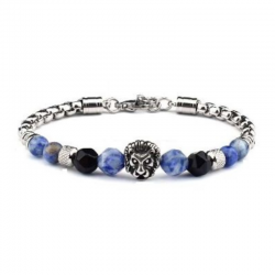 Braccialetto Sodalite perline 8mm in Pietra Naturale e Acciaio