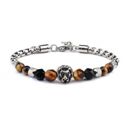 Braccialetto Occhio di Tigre perline 8mm in Pietra Naturale e Acciaio